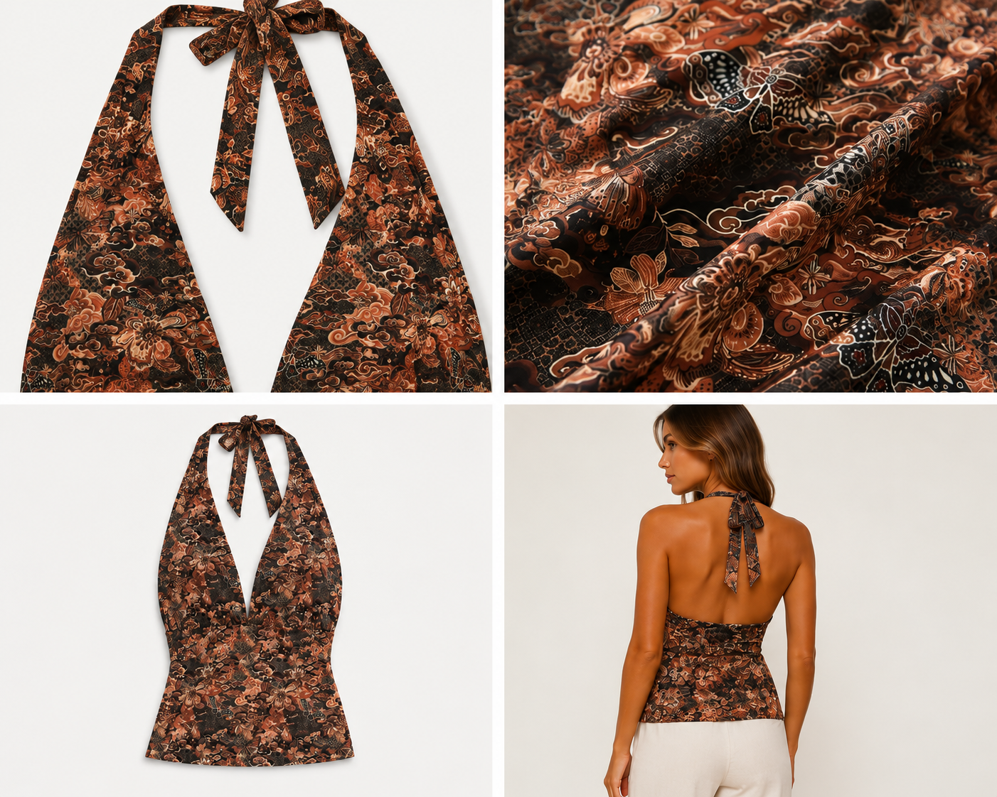 Batik inspired Halter Top Brown