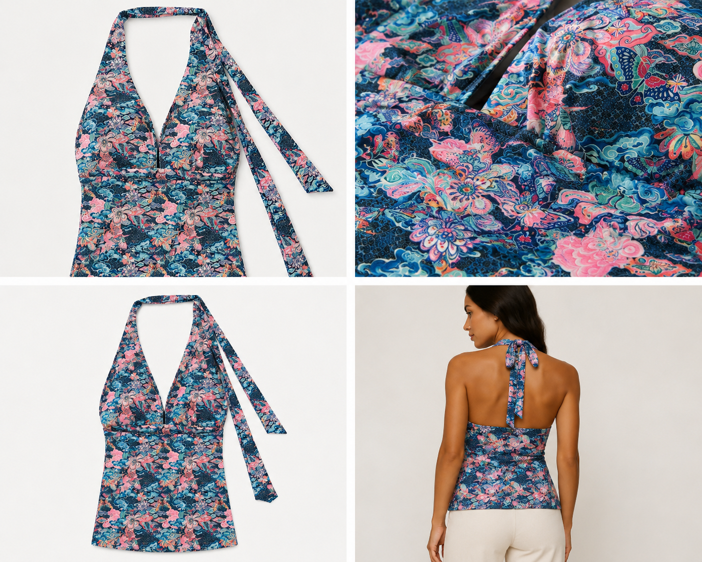 Batik inspired Halter Top Blue